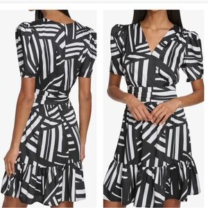 KARL LAGERFIELD SURPLICE black-white mini dress.  NWT 12